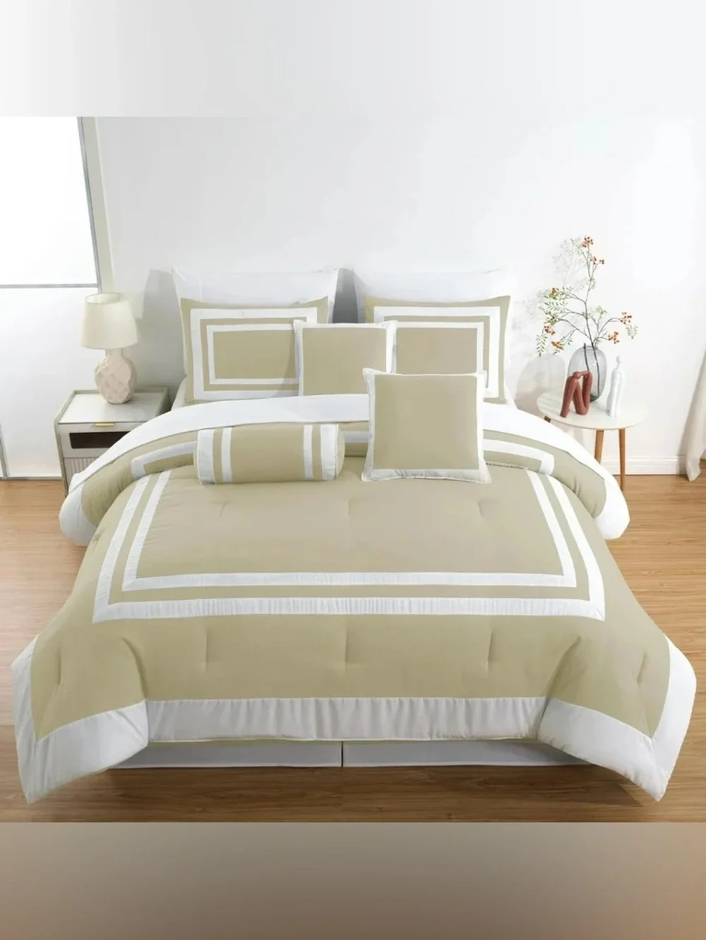 Taupe and White king 3 piece Comforter Set